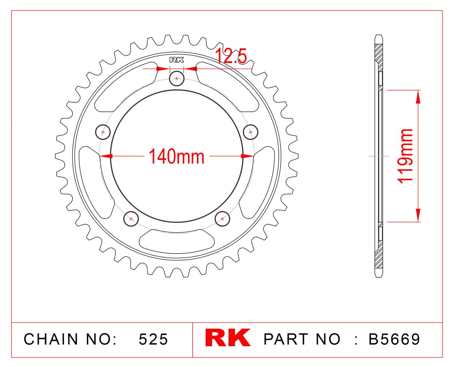 Sprocket Rear RK B5669-44 JTR 010-44 JTR 10-44