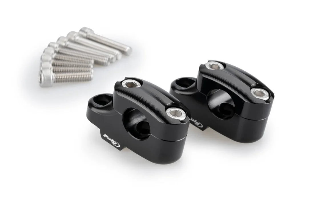 Yamaha Tracer 7 & 7 GT (2021+) Puig Handlebar Risers. (Black) 22mm Dia Bars / 20mm Rise / 16mm Back Offset / 32.5mm 41.5mm Bolt Centres