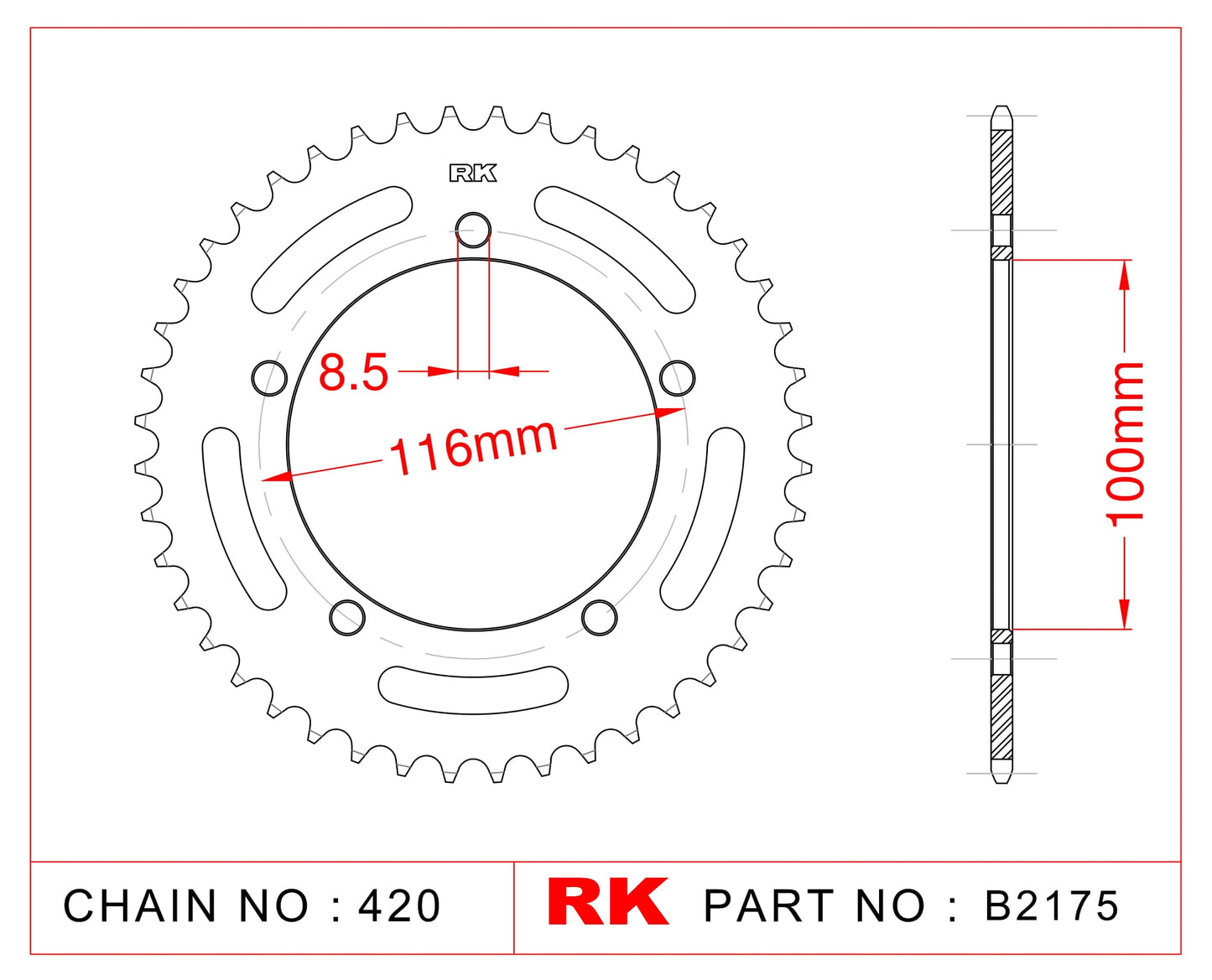 Sprocket Rear RK-B2175-44 JTR464 Afam 17100
