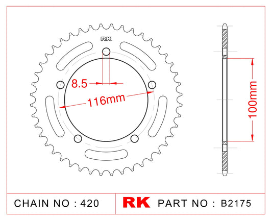 Sprocket Rear RK-B2175-44 JTR464 Afam 17100