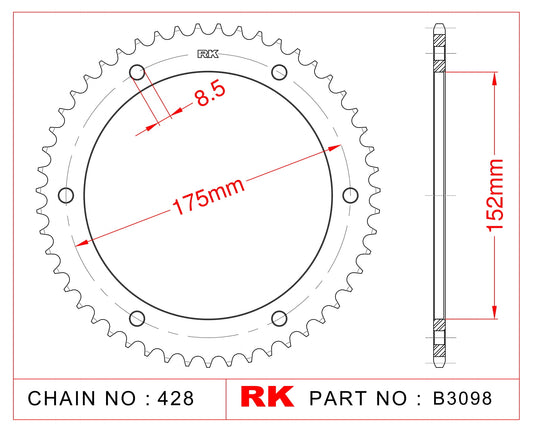 Sprocket Rear RK-B3098-53 JTR839 Afam 12207