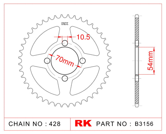 Sprocket Rear RK-B3156-42 JTR1206 Afam 10229
