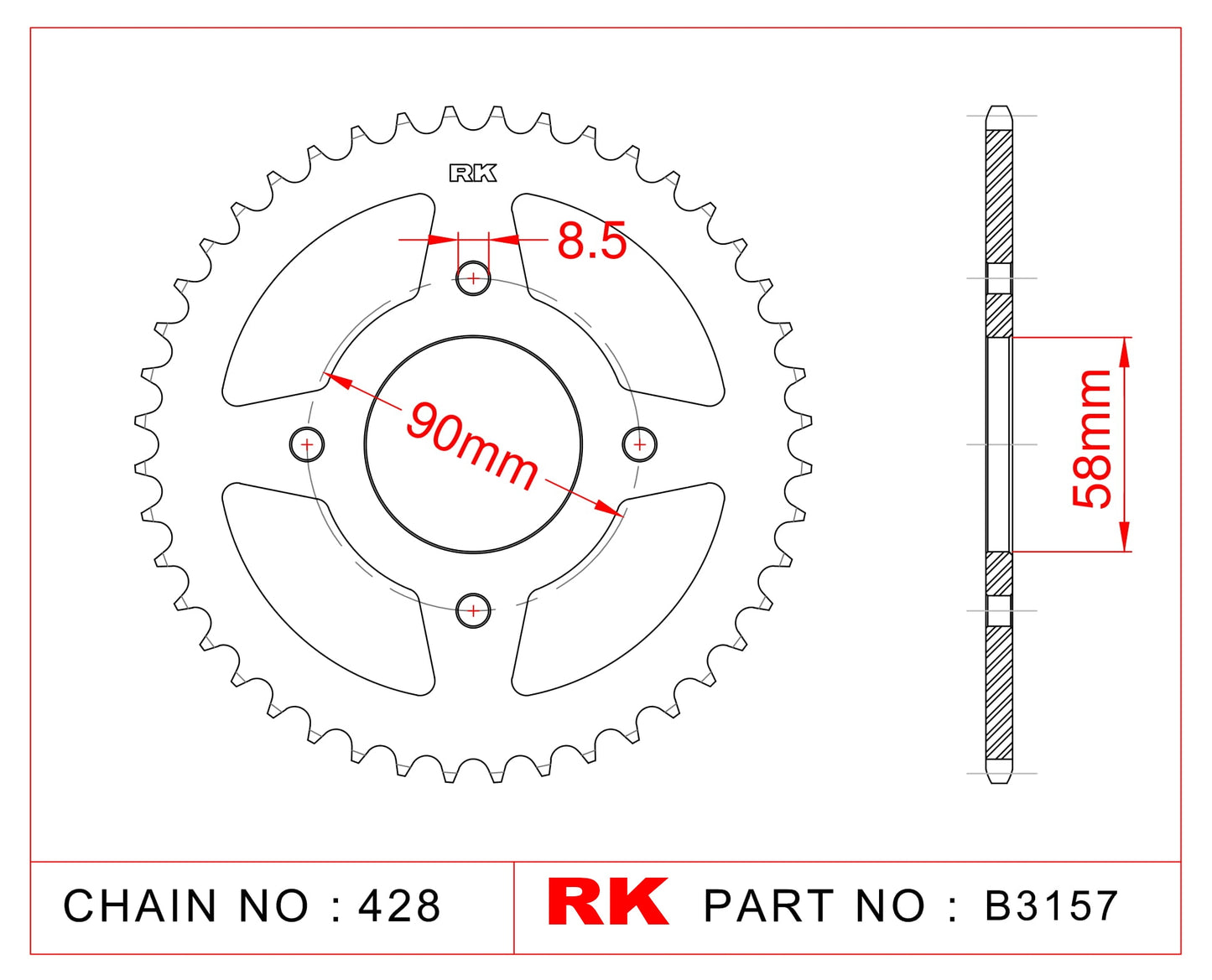 Sprocket Rear RK-B3157-45 JTR803 Afam 14212