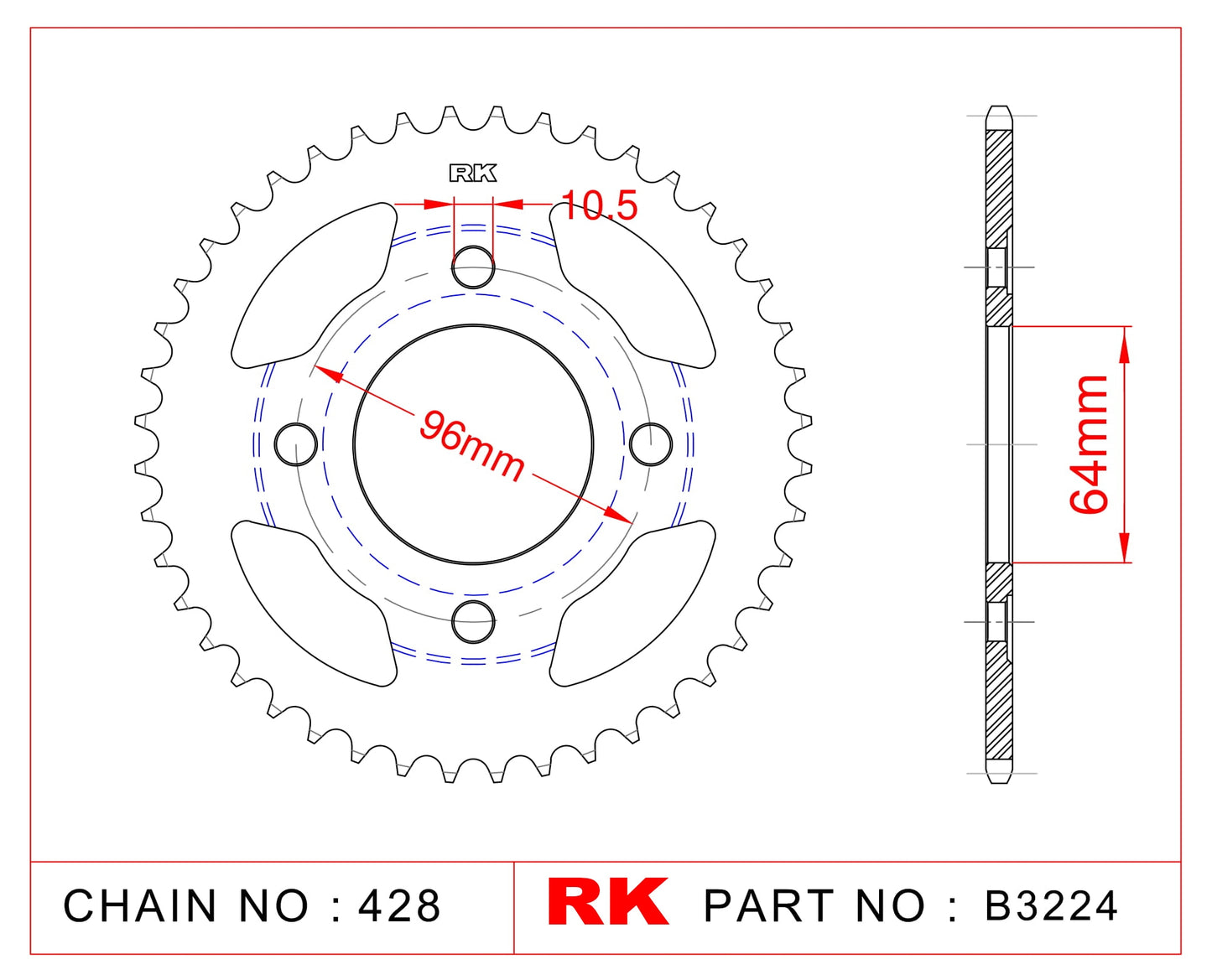 Sprocket Rear RK-B3224-45 JTR218 Afam 10230