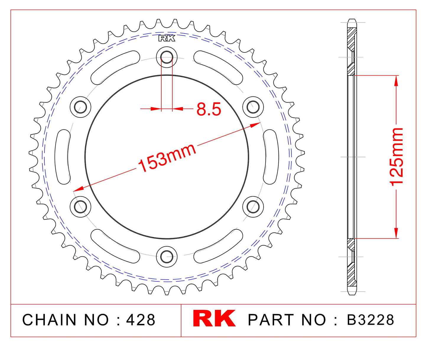 Sprocket Rear RK-B3228-54 JTR1258 Afam 10228