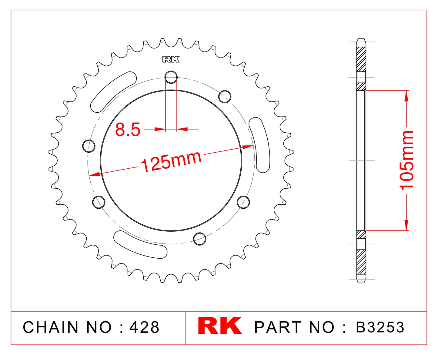 Sprocket Rear RK-B3253-51 JTR1134 Afam 47200