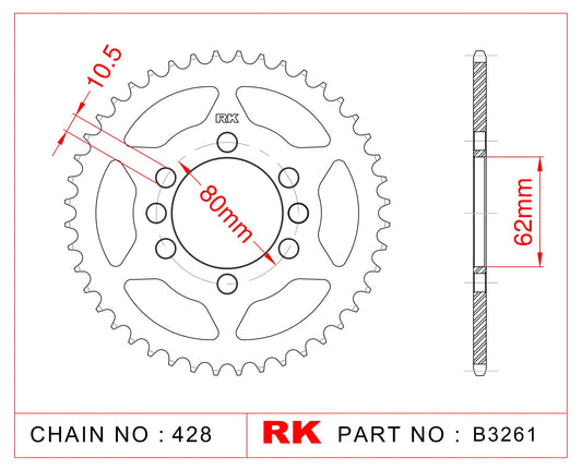 Sprocket Rear RK-B3261-53 JTR843 Afam 12204