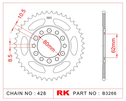 Sprocket Rear RK-B3266-45 (AFAM-12208 JTR1842 JTR 1842-45) 10.5 / 8.5mm holes
