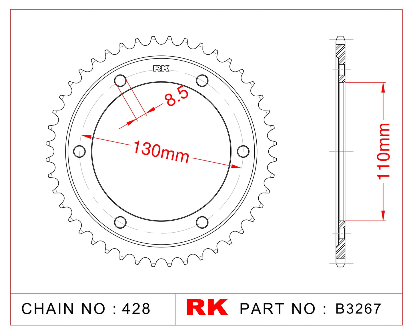 Sprocket Rear RK-B3267-44 JTR1870 Afam 12226