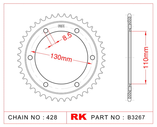 Sprocket Rear RK-B3267-44 JTR1870 Afam 12226