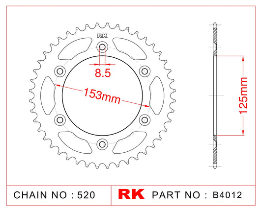 Sprocket Rear JTR210 RK-B4012-45 Afam 10212 CHT2102