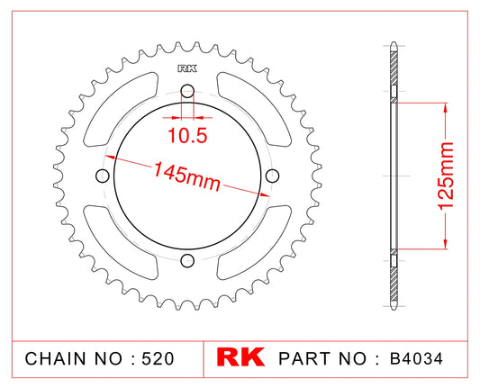 Sprocket Rear RK-B4034-45 JTR857 Afam 12505