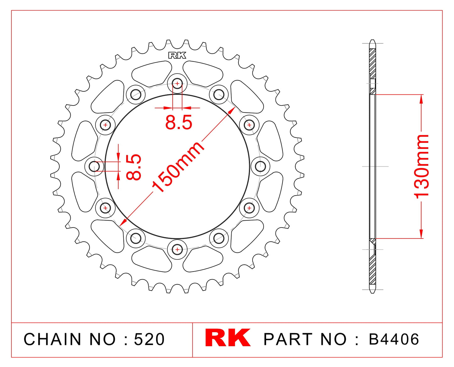 Sprocket Rear RK-B4406-41 JTR245/2 AFAM 12323 8.5mm mount holes