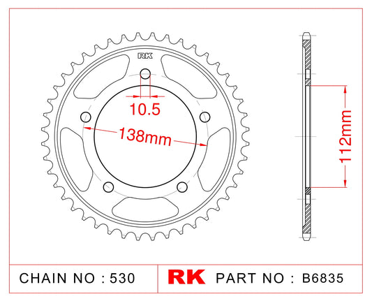 Sprocket Rear RK-B6835-48 JTR1871 Afam 12607 530 pitch