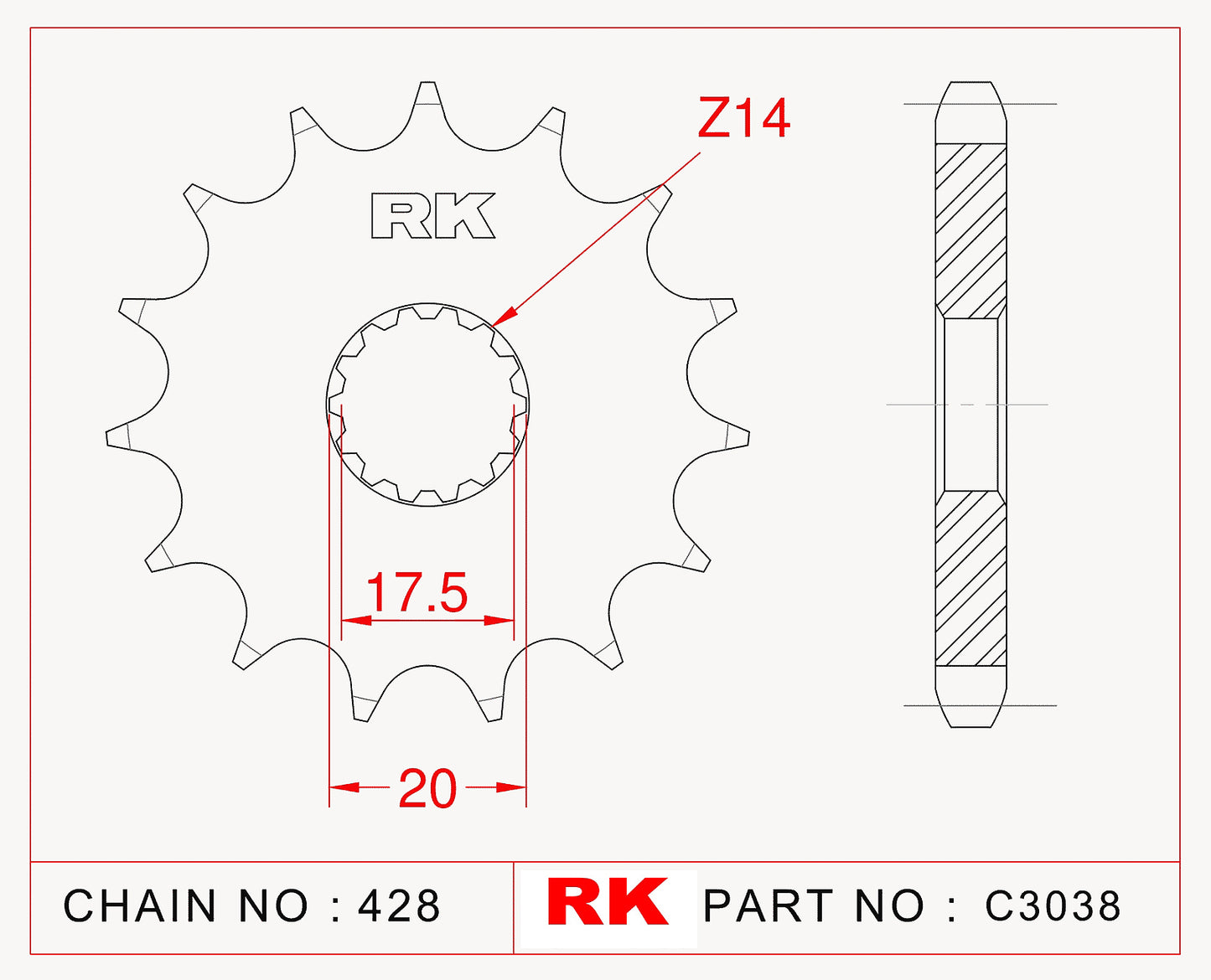 Sprocket Front RK-C3038-20 JTF558 Afam 21202