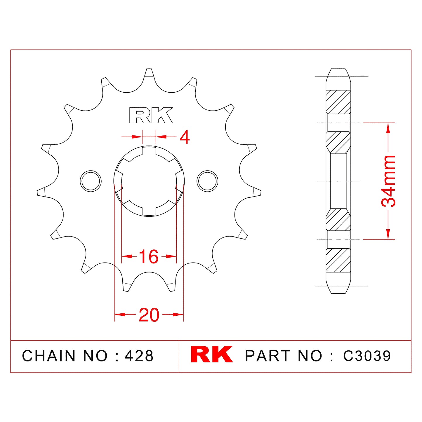 Sprocket Front RK-C3039-14 JTF1263 Afam 21200