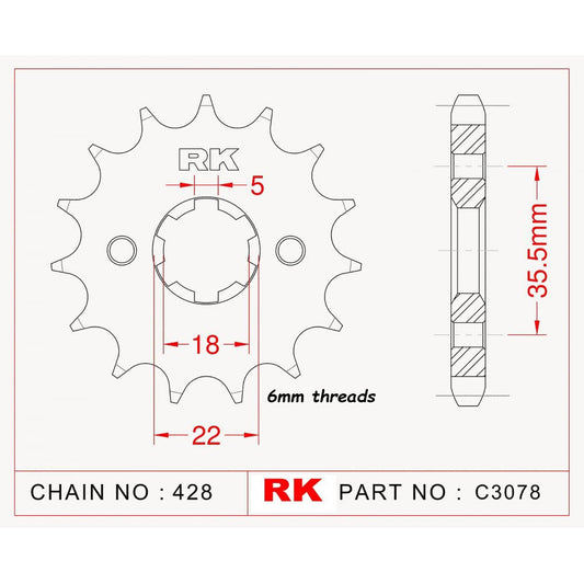Sprocket Front RK-C3078-14 Afam 21305 6mm threads