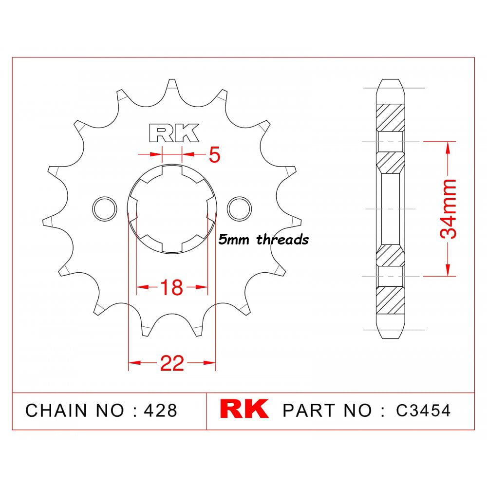 Sprocket Front RK-C3454-14 Afam 21209 5mm threads