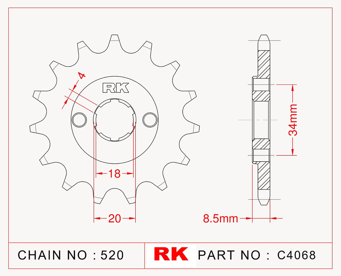 Sprocket Front RK-C4068-14 JTF270 Afam 20317