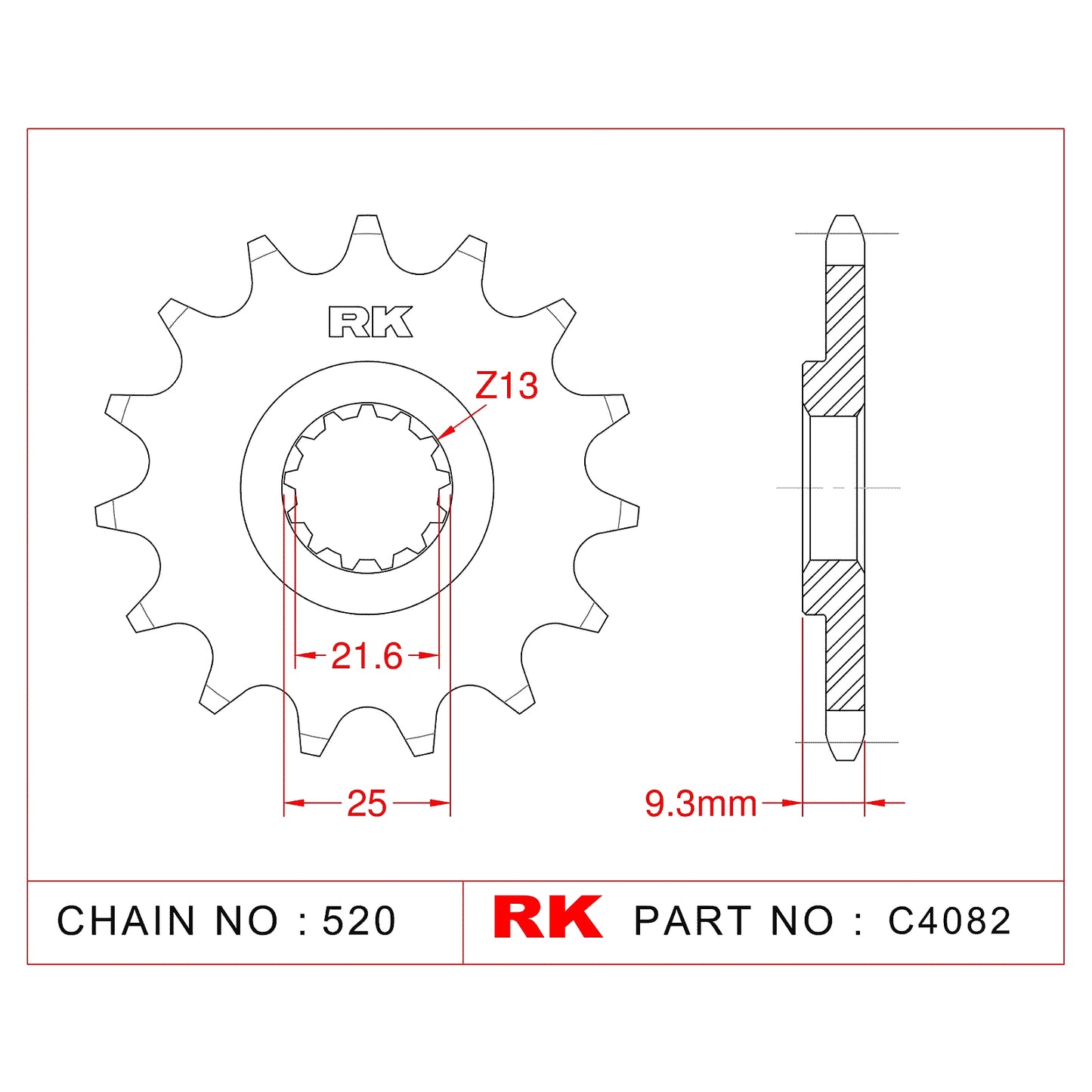 Sprocket Front RK-C4082-13 JTF1539 Afam 24502