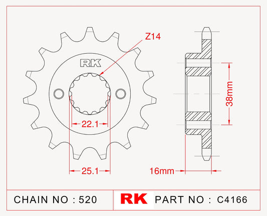Sprocket Front RK-C4166-14 JTF736 Afam 52604