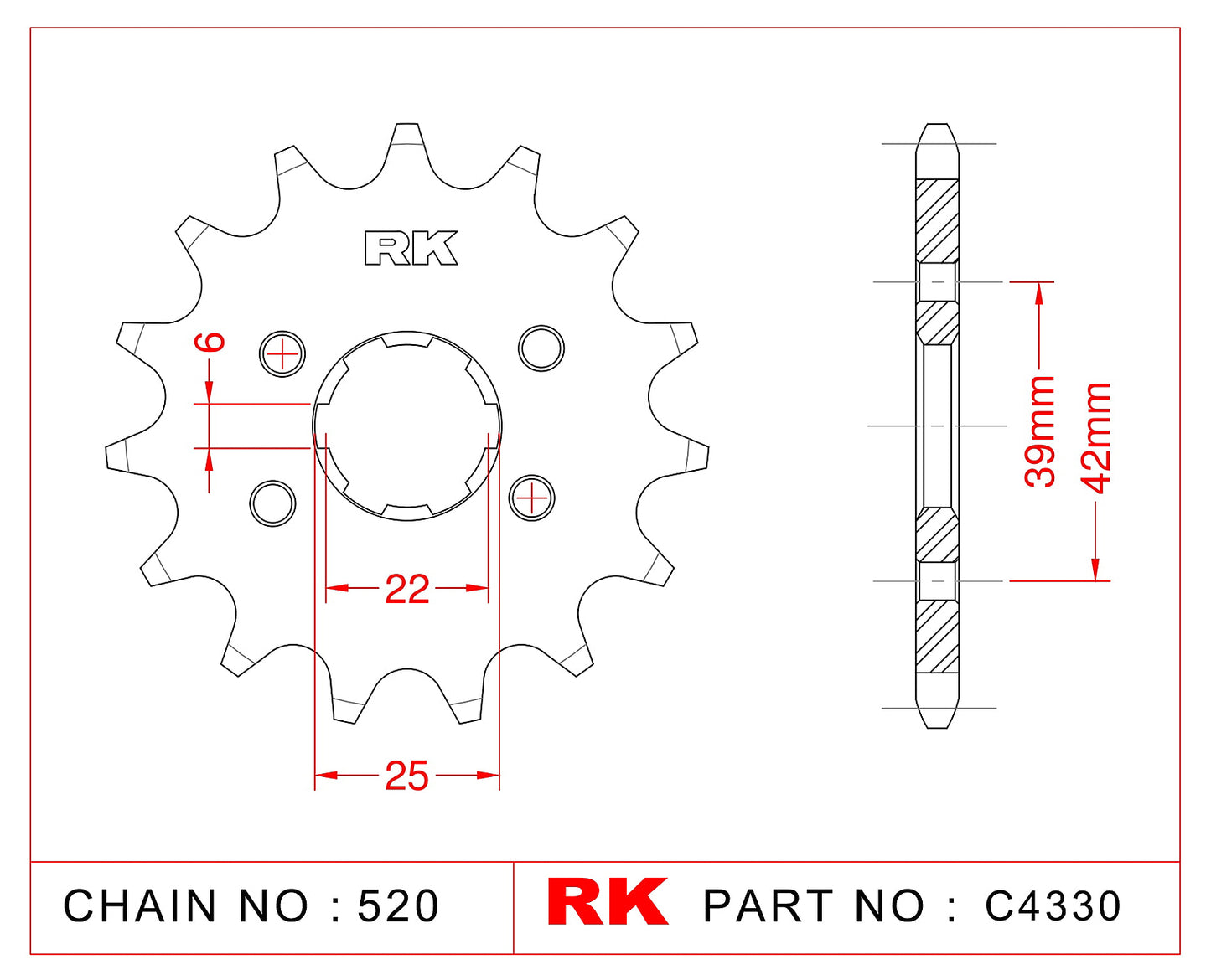 Sprocket Front RK-C4330-13 JTF1265 Afam 20302