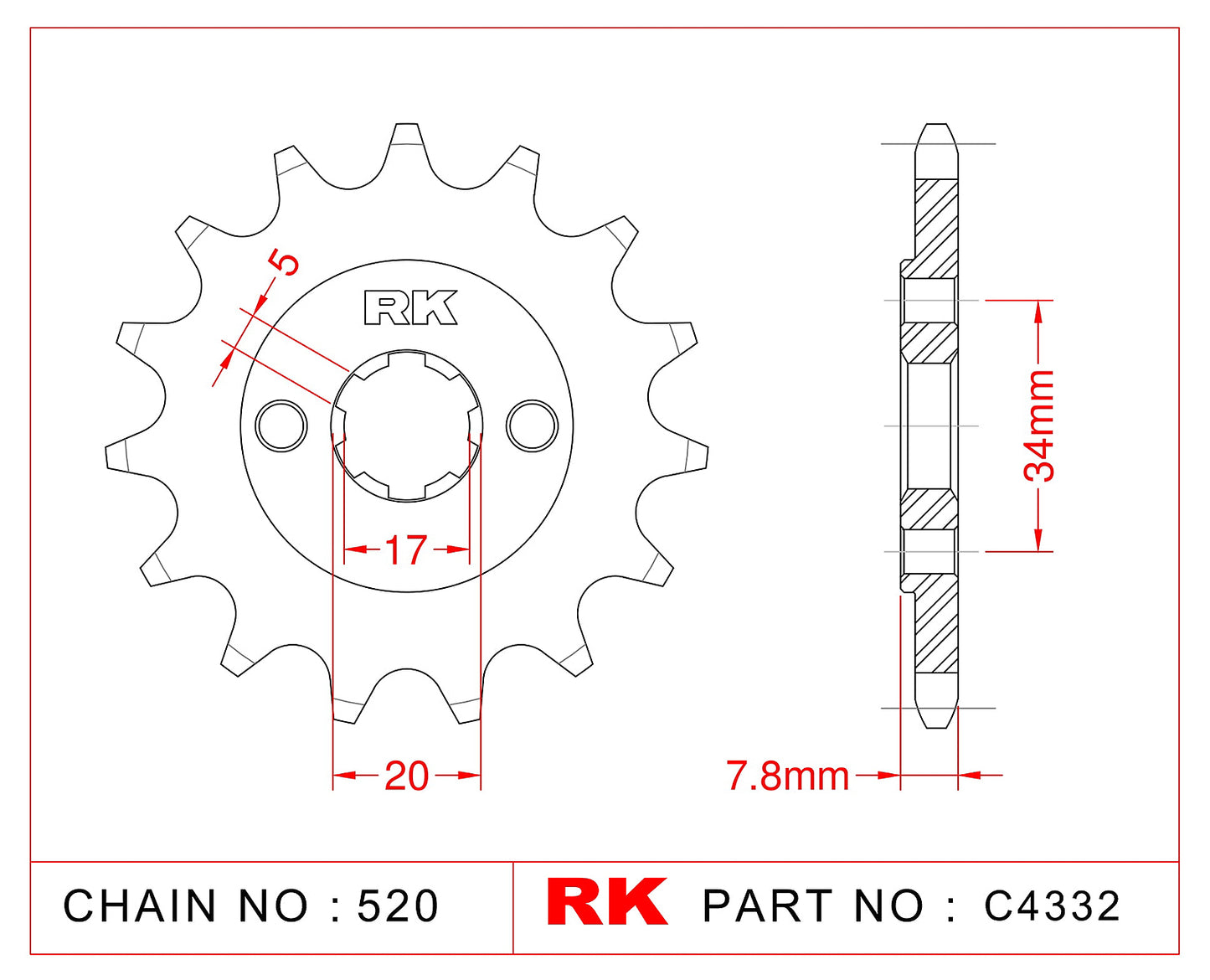 Sprocket Front RK-C4332-14 JTF327 Afam 20305
