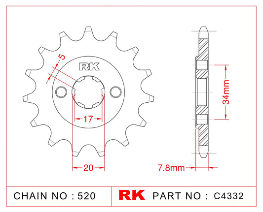 Sprocket Front RK-C4332-14 JTF327 Afam 20305