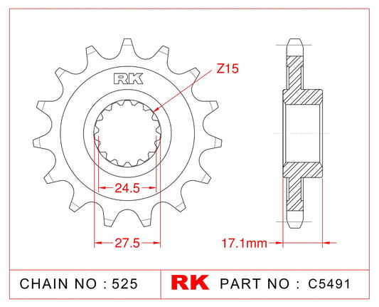 Sprocket Front RK-C5491-15 JTF749 Afam 52901 525 pitch