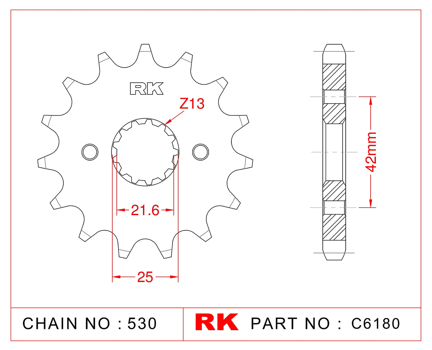 Sprocket Front RK-C6180-15 JTF513-15 Afam 24500 (JTF566) 530 pitch