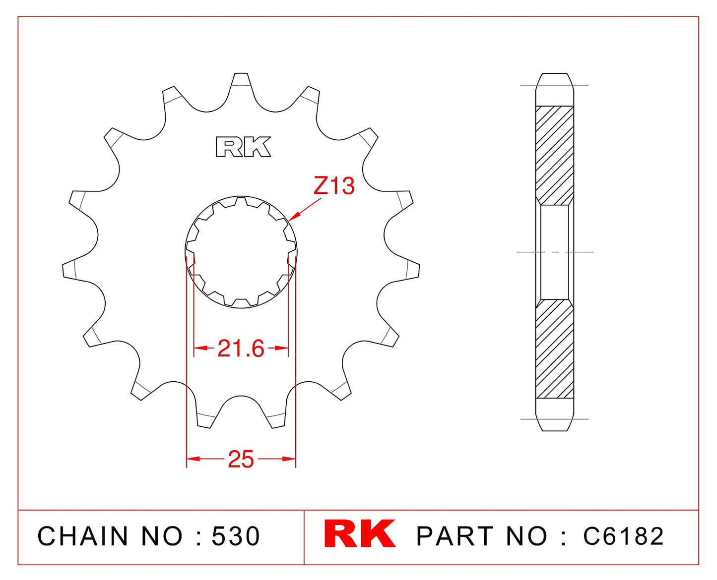 Sprocket Front RK-C6182-14 JTF513 Afam 28400 530 pitch