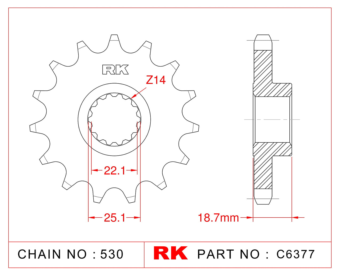 Sprocket Front RK-C6377-15 JTF743 Afam 52900 *530 Pitch*