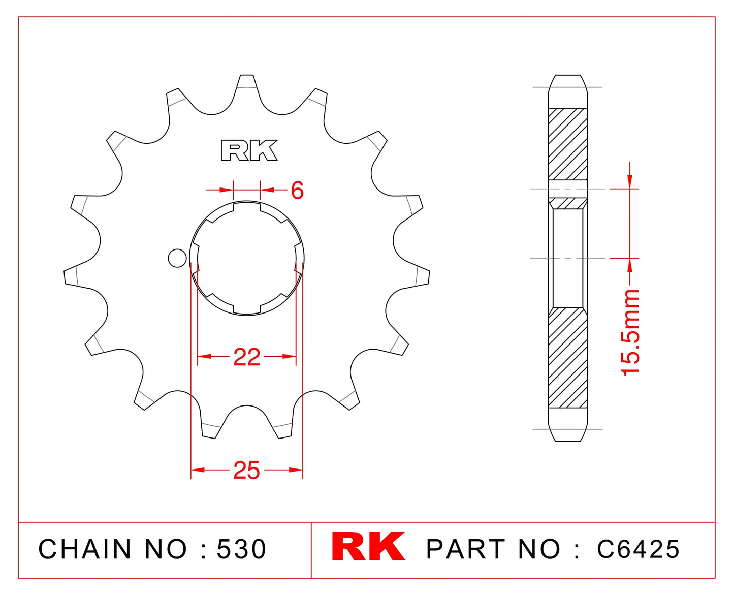 Sprocket Front RK C6425-15 JT509-15 AFAM 24401