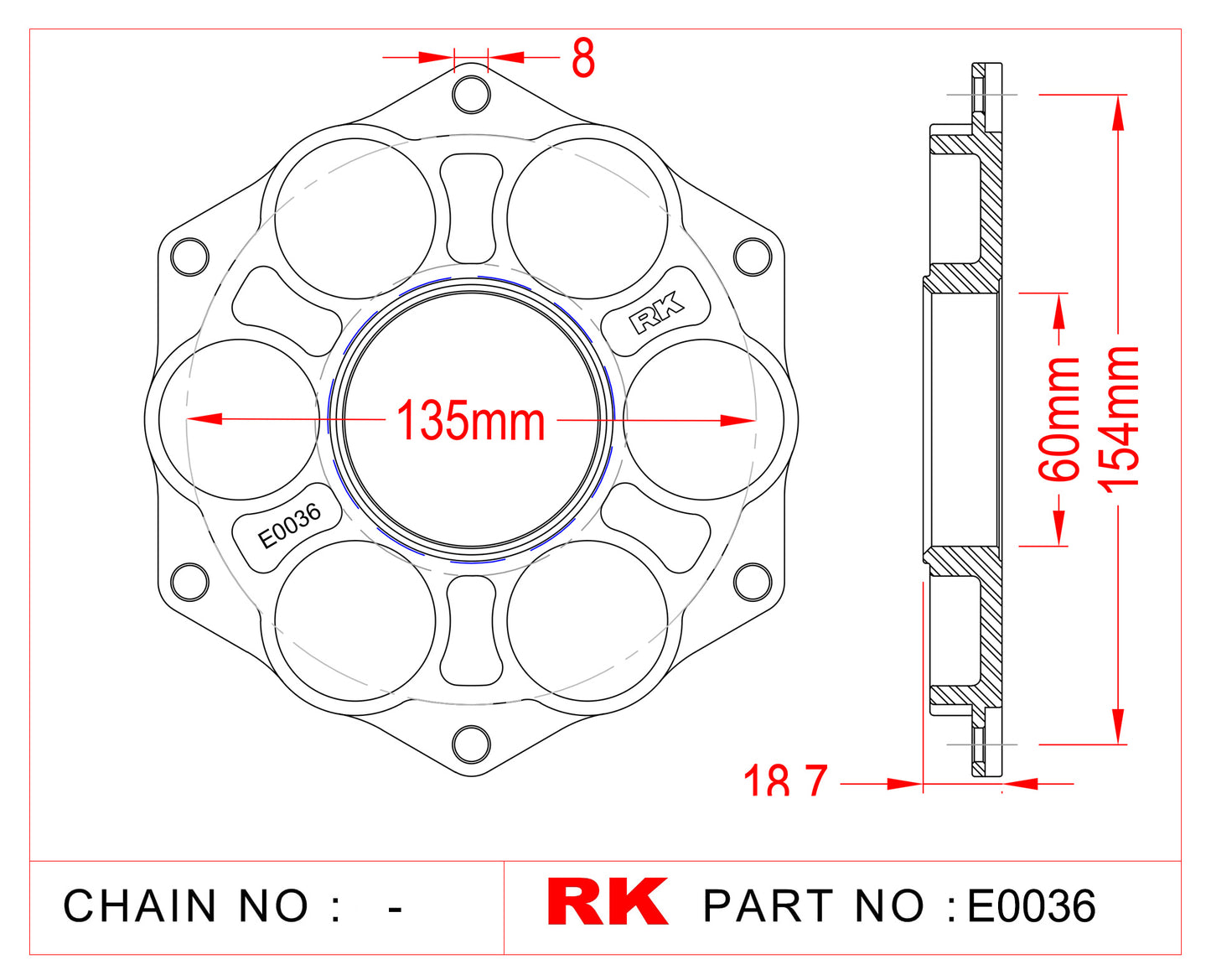 RK E0036 Quick-change sprocket mounting adaptor for Ducati Afam PCD3 B6638 B5638 A4512
