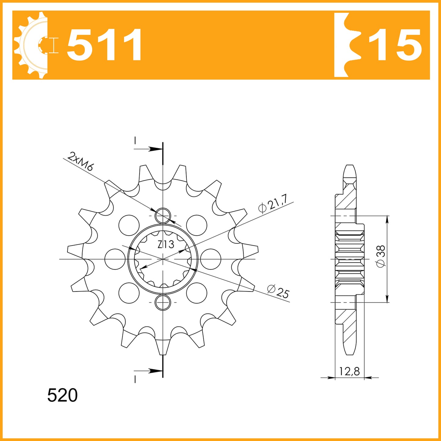 Sprocket Front RK C4164-15 JTF 511-15 AFAM 24505