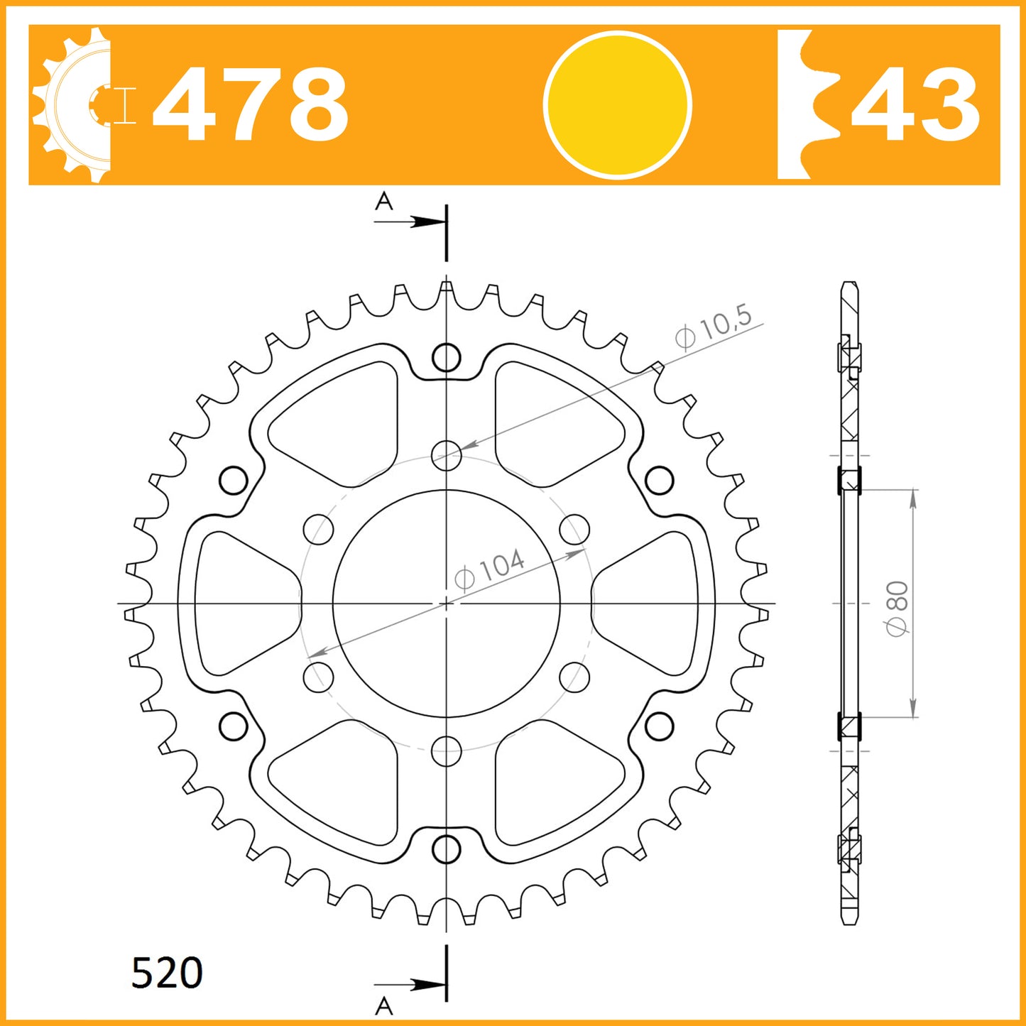 SuperSprox Rear Stealth RST-478-43 Gold Sprocket
