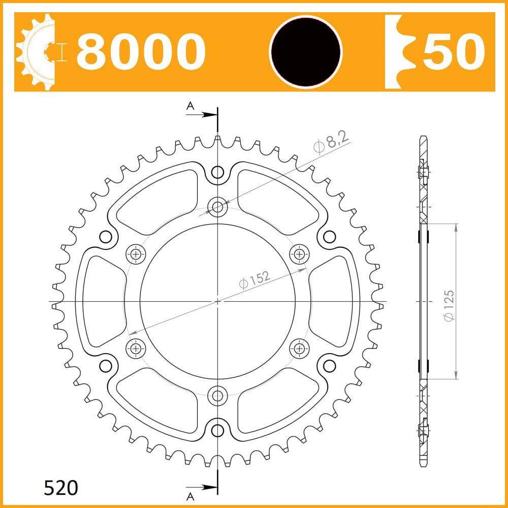 SuperSprox Rear Stealth RST-8000-49-Black Beta Enduro 250/300 RR 2T