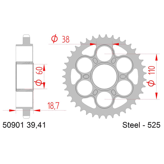 Sprocket Rear SuperSprox RSA-755_525:39-BLK AFAM 50901-39 CHT 2146-39 For 525 CHAIN Ducati fitment