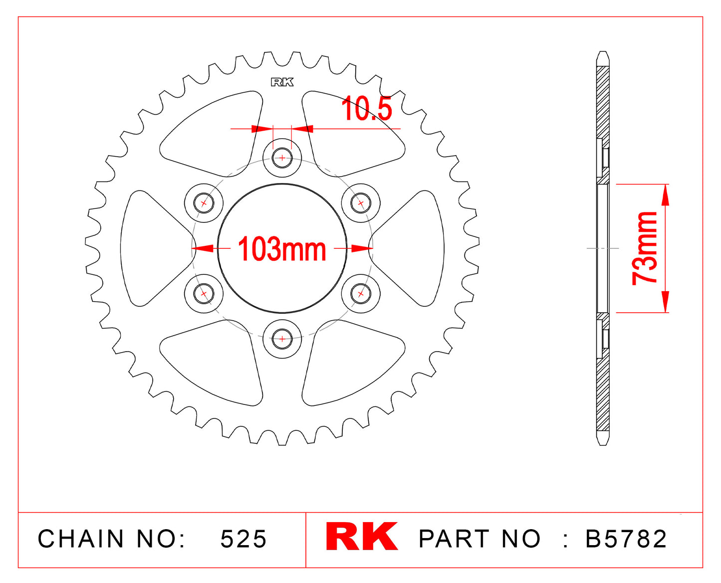 Sprocket Rear RK-B5782-43 (JTR-765-43 AFAM-50807) For 525 CHAIN