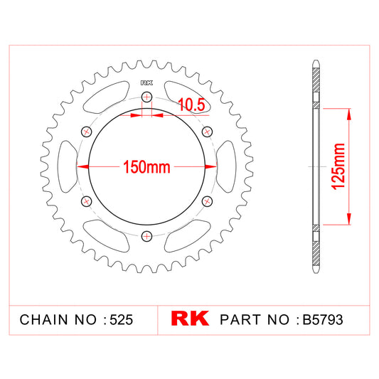 Sprocket Rear RK-B5793-44 525 pitch