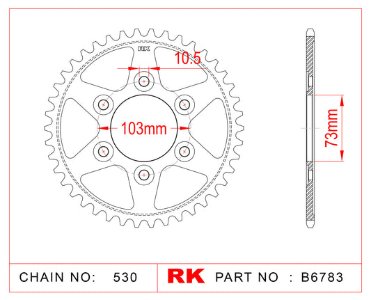 Sprocket Rear RK-B6783-43 (JTR-766-43 AFAM-50902) For 530 CHAIN