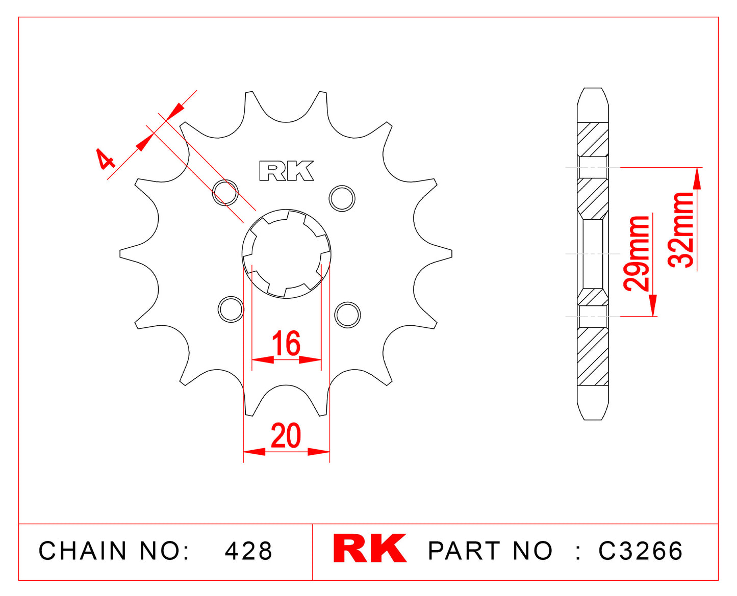 Sprocket Front RK-C3266-15 JTF425 Afam 33201