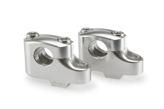 Yamaha MT-03 (2020 - On) Puig Handlebar Risers. (Silver) 22mm Dia Bars / 20mm Rise / 16mm Back Offset / 32.5mm   41.5mm Bolt Centres