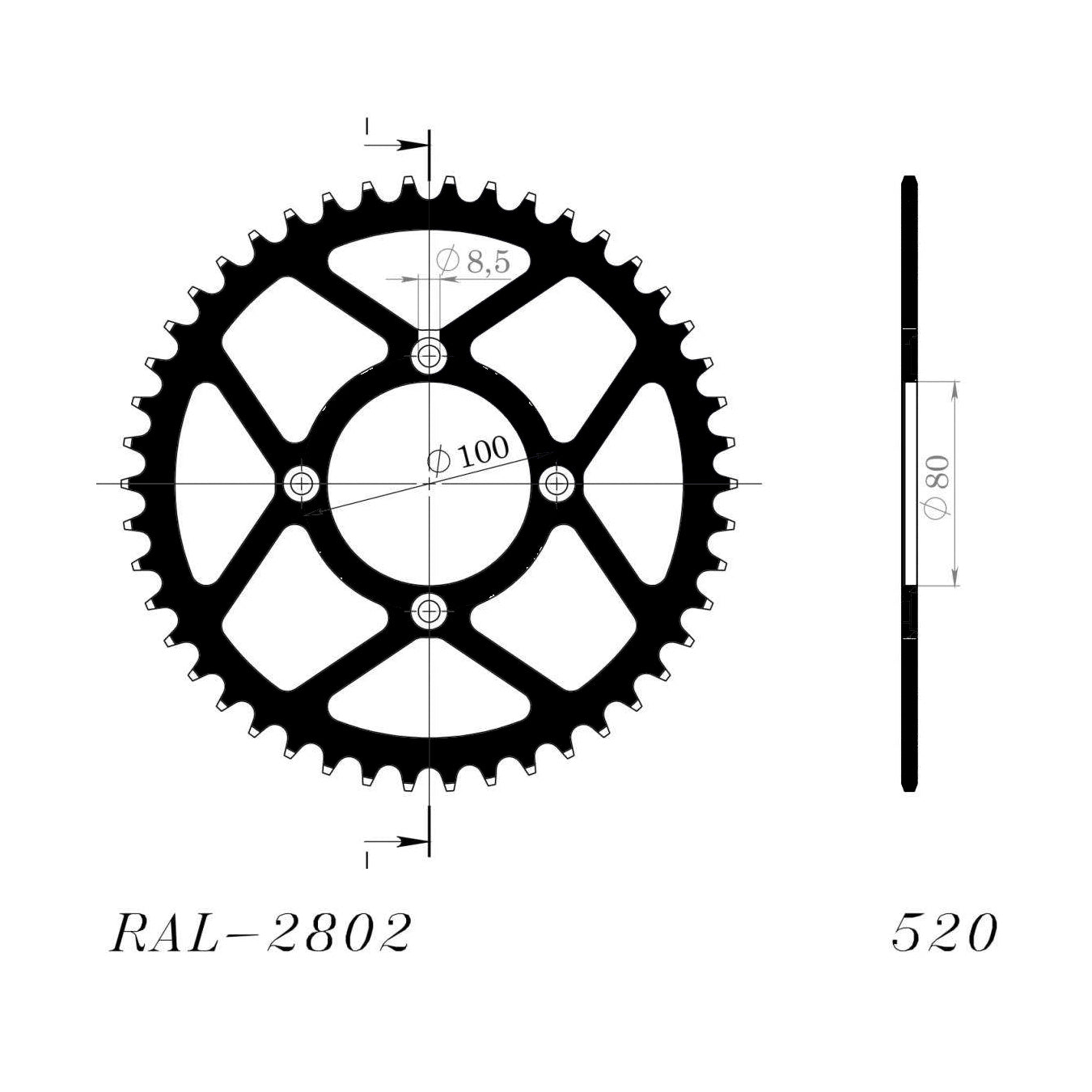 Supersprox Aluminium Rear Trials 2802-42 Black Open Trial Rear AP-BT2802