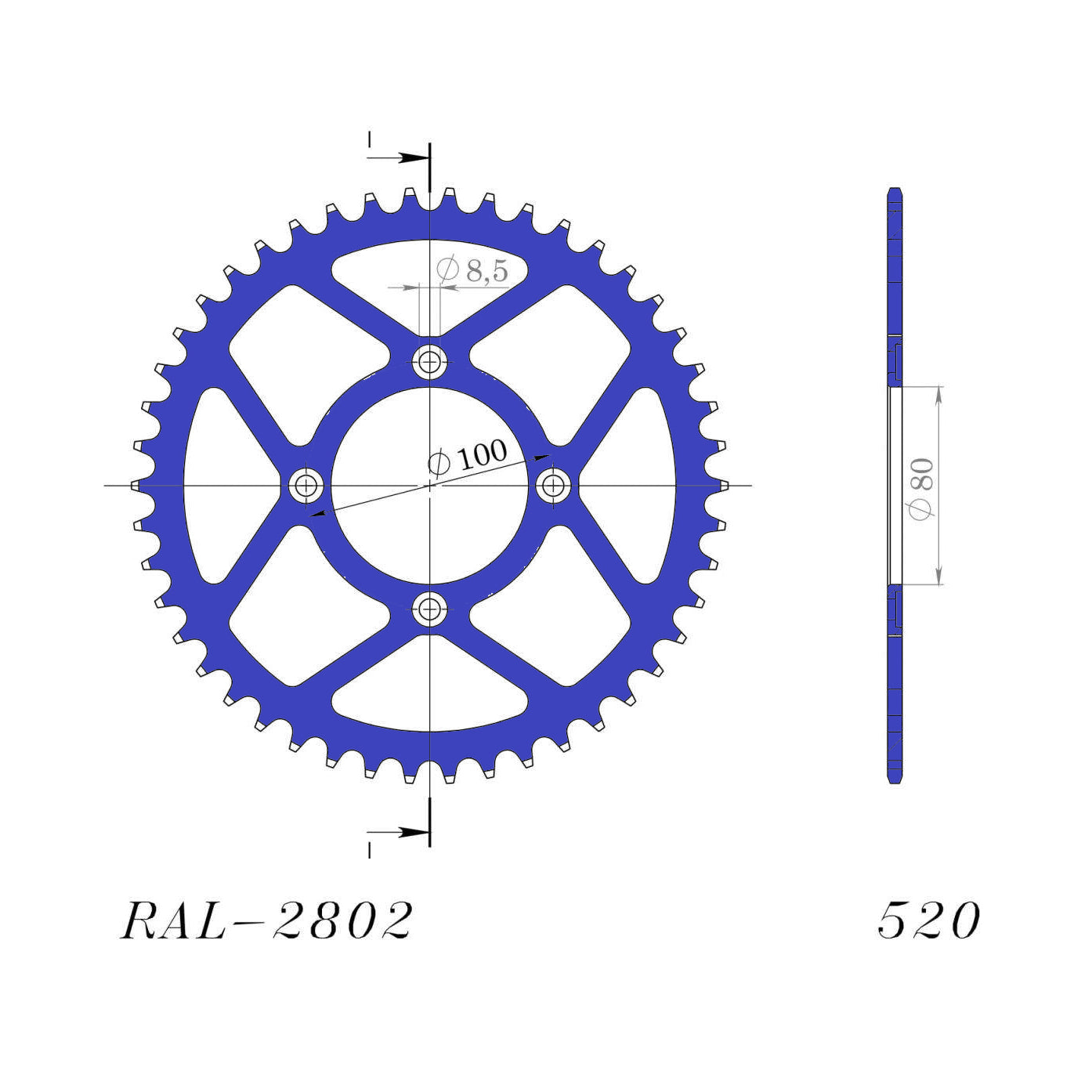 Supersprox Aluminium Rear Trials 2802-42 Blue Open Trial Rear AP-BT2802