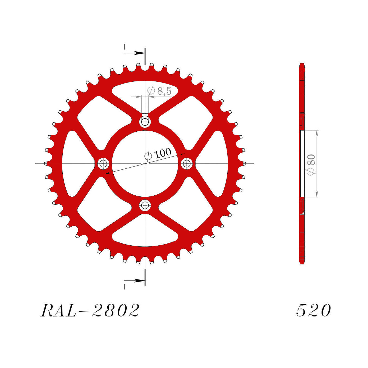 Supersprox Aluminium Rear Trials 2802-40 Red Trial Rear AP-BT2802