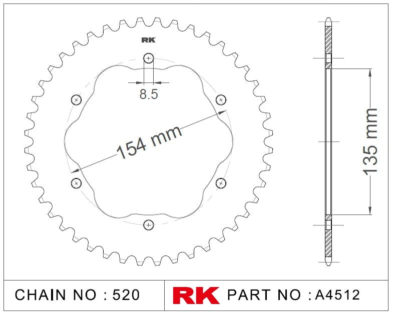 Sprocket Rear RK-A4512-39HA0 520 Pitch Alloy needs E0036 adaptor