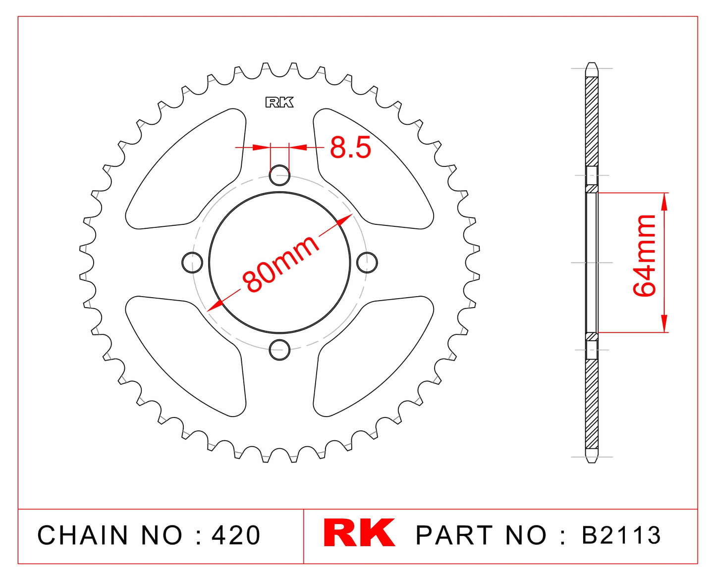 Sprocket Rear RK-B2113-32 JTR 834-32 Afam 12101