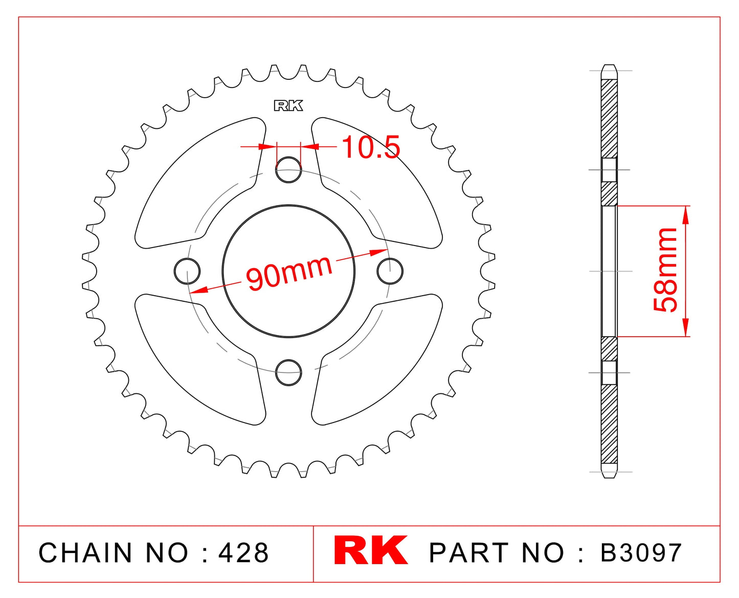 Sprocket Rear RK-B3097-44 JTR1221 Afam 10236