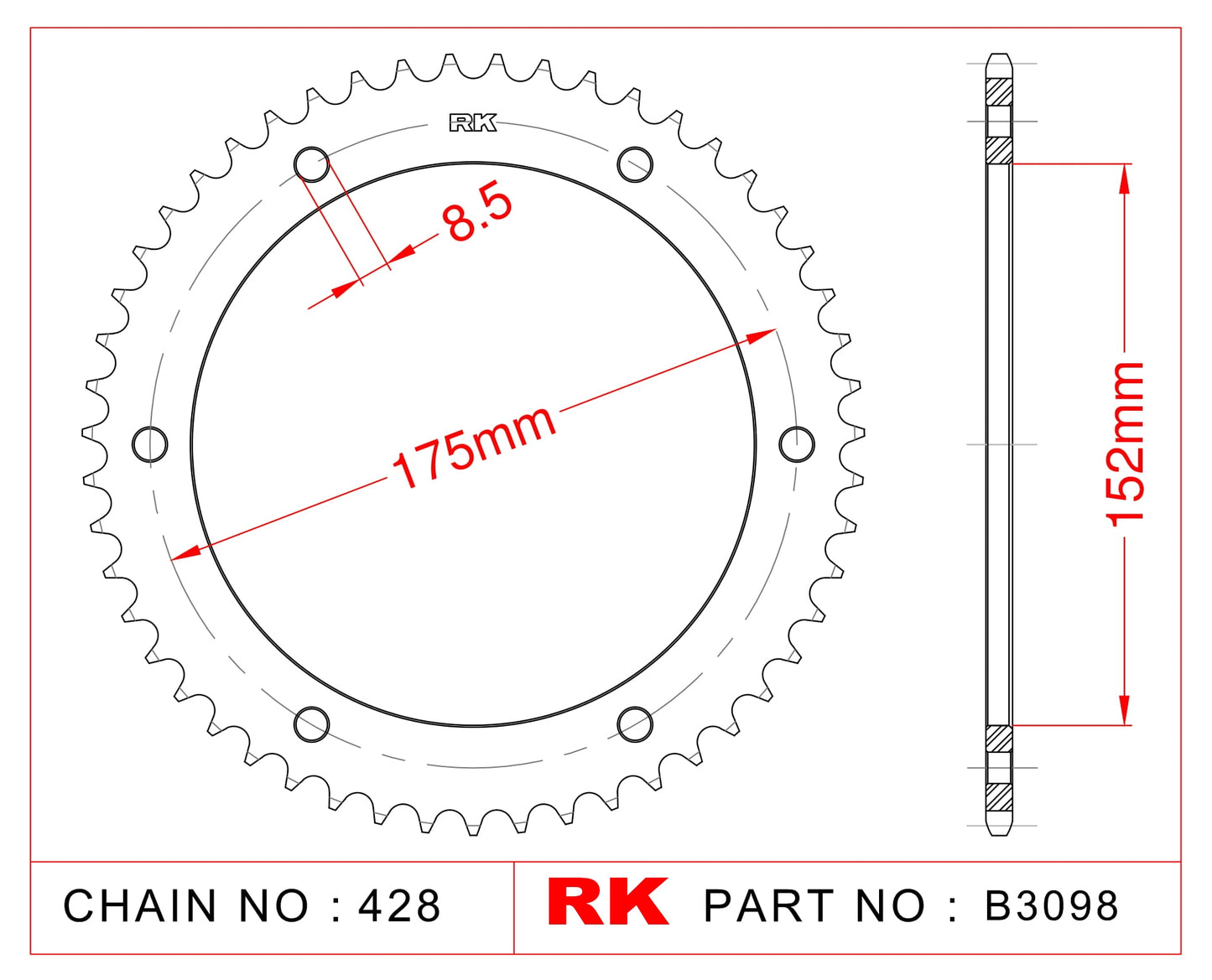 Sprocket Rear RK-B3098-53 JTR839 Afam 12207